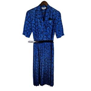 Vintage BGB Women's Size 10 Blue Black Pleated Classic Dress